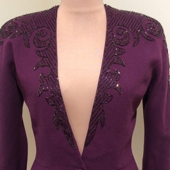 Vintage Jonathan Hitchcock for Reuben Thomas Blazer Jacket Small Purple Beaded - Picture 3 of 11